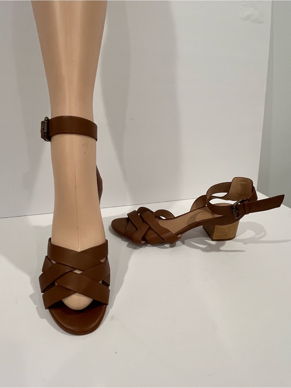 MADEWELL Brown Leather Ankle-Strap Block Heel Sandals - Picture 2 of 8